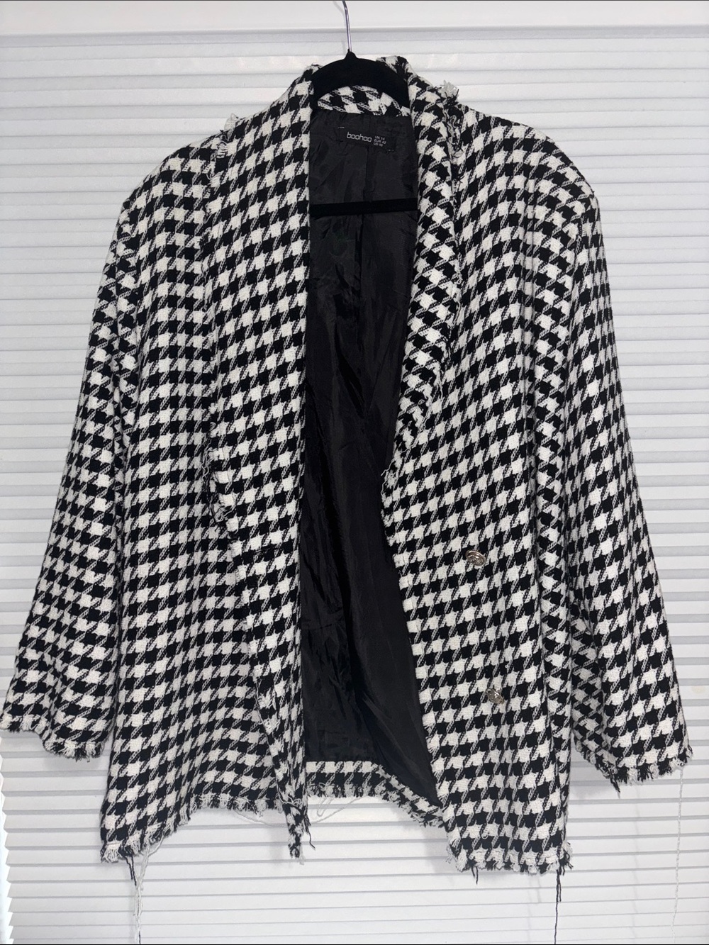 Boohoo Black & White Houndstooth Open Blazer